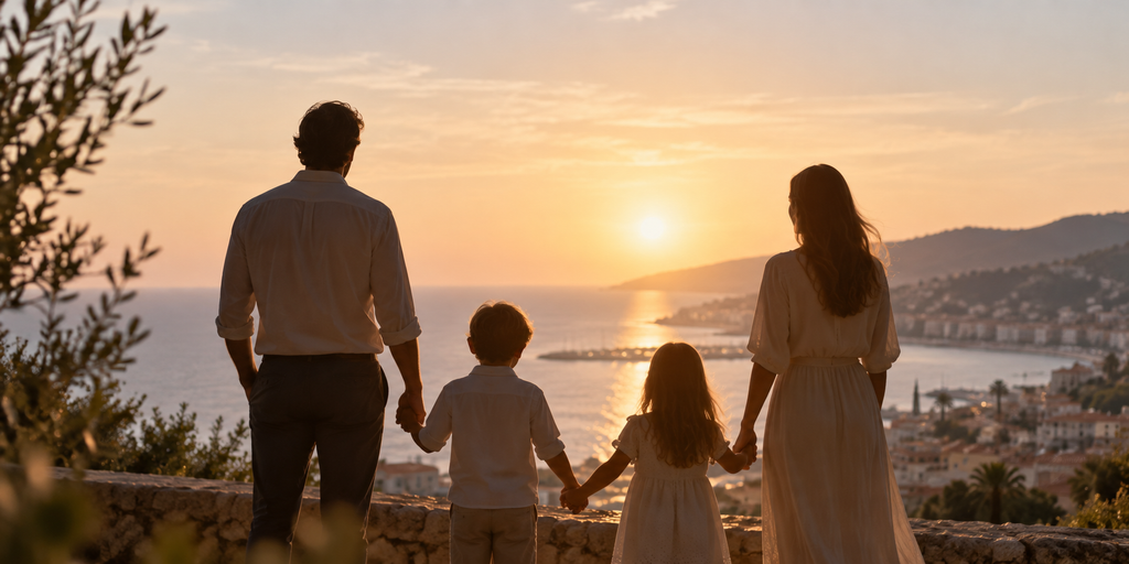 Famiglia insieme sul territorio di Sanremo